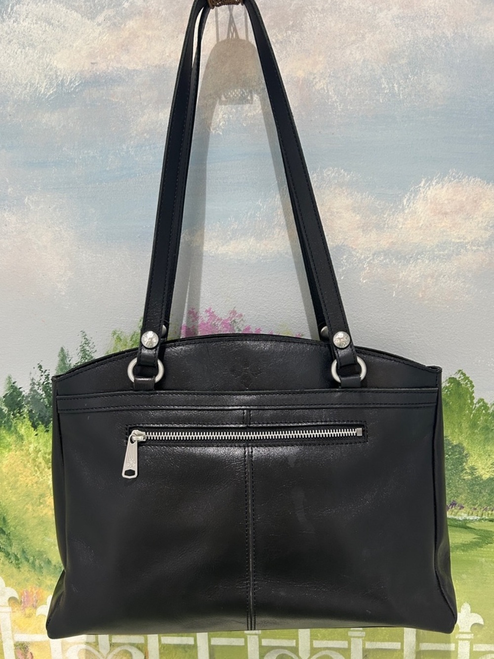 Patricia Nash Black Smooth Premium Leather Poppy Shoulder Bag Tote